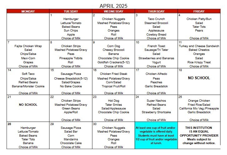 April Menu