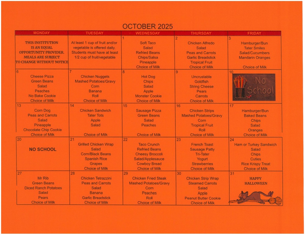 October Lunch Menu