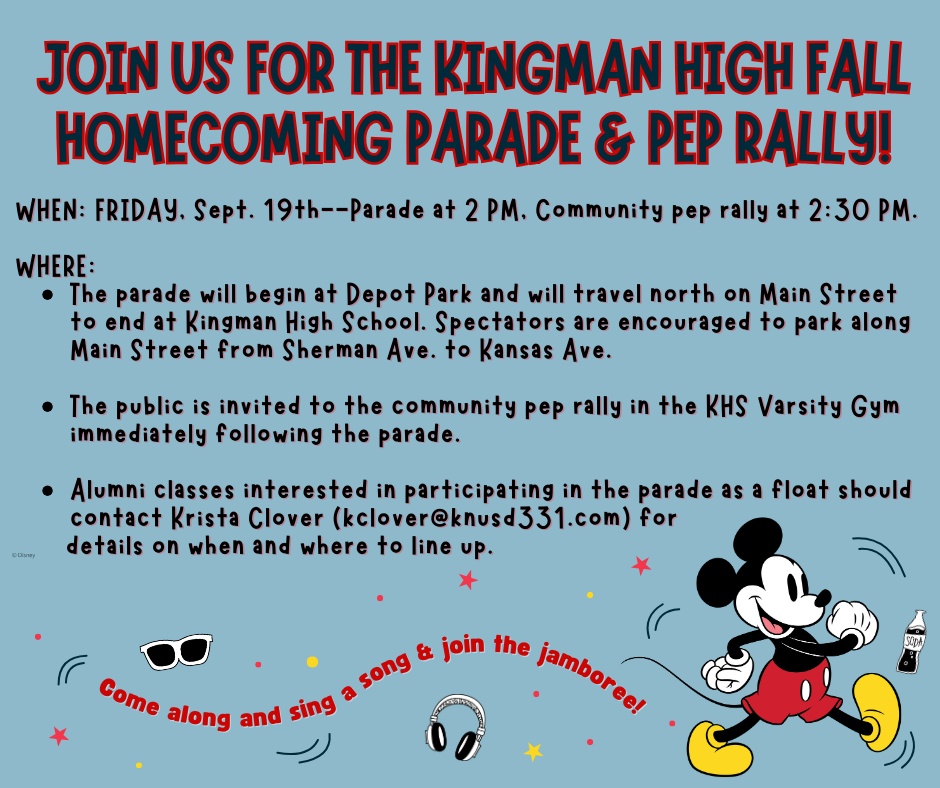 Please note: the parade route and community pep rally location have changed this year!