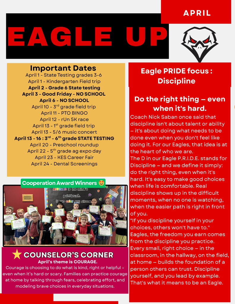 April EAGLE UP! Newsletter 2026 page 1