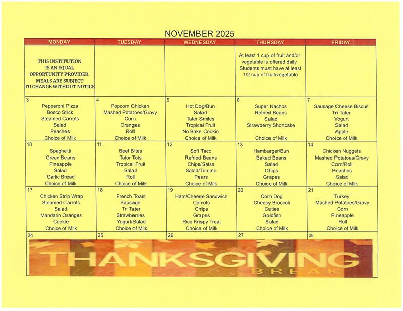 November Lunch Menu