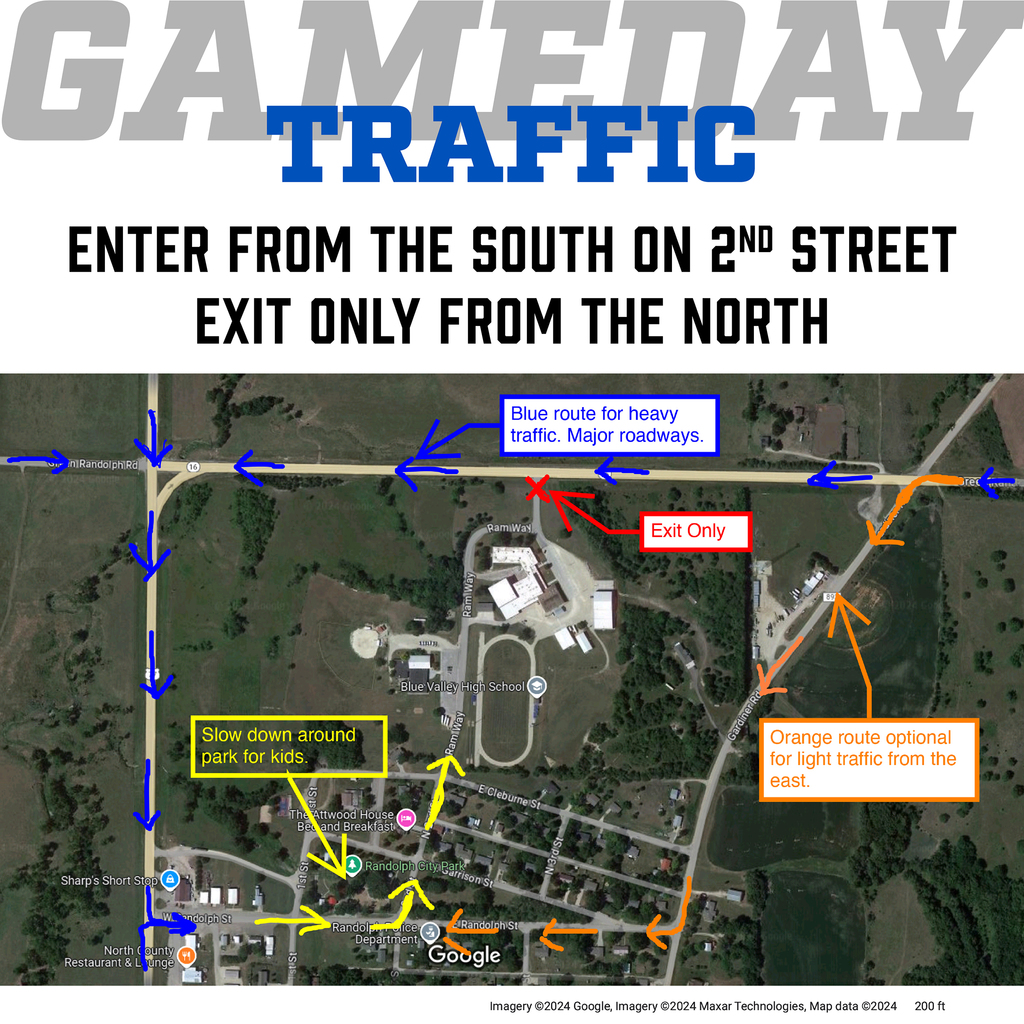 Map of preferred route for game day traffic