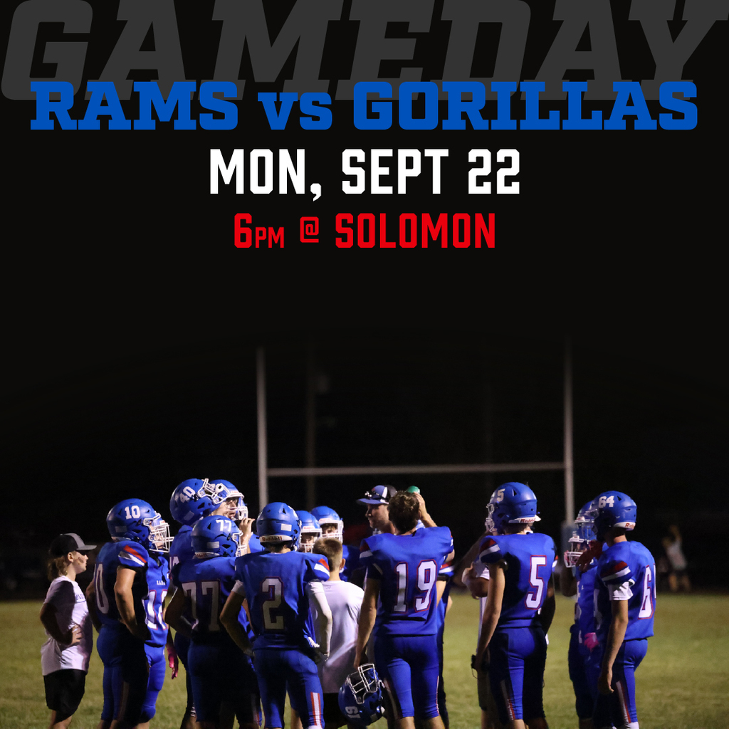 Football graphic: Rams vs Gorillas, Monday September 22 at 6pm at Solomon
