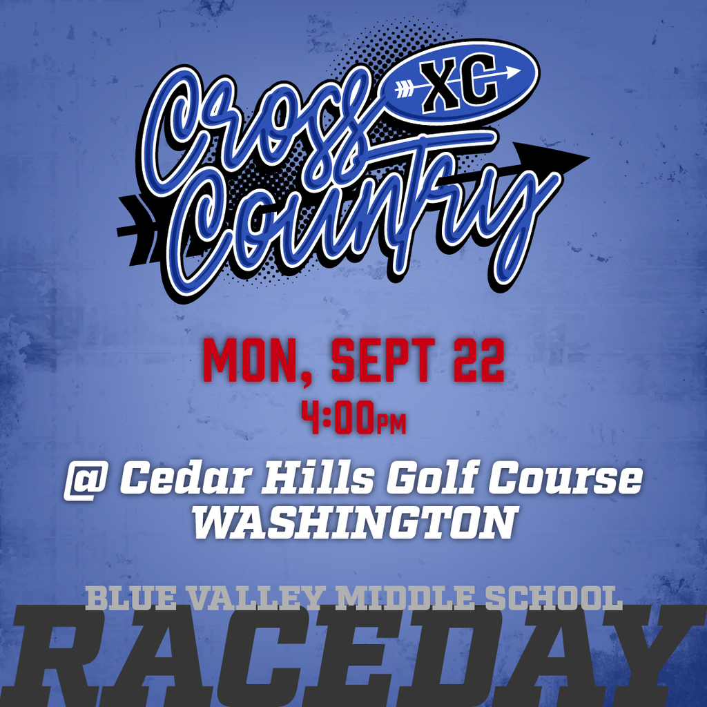 Cross country graphic: Monday, September 22 at 4pm at Cedar Hills Golf Course