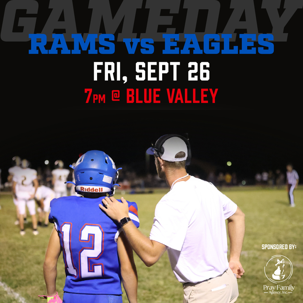 Football graphic: Rams vs Eagles, Friday September 26, 7pm at Blue Valley