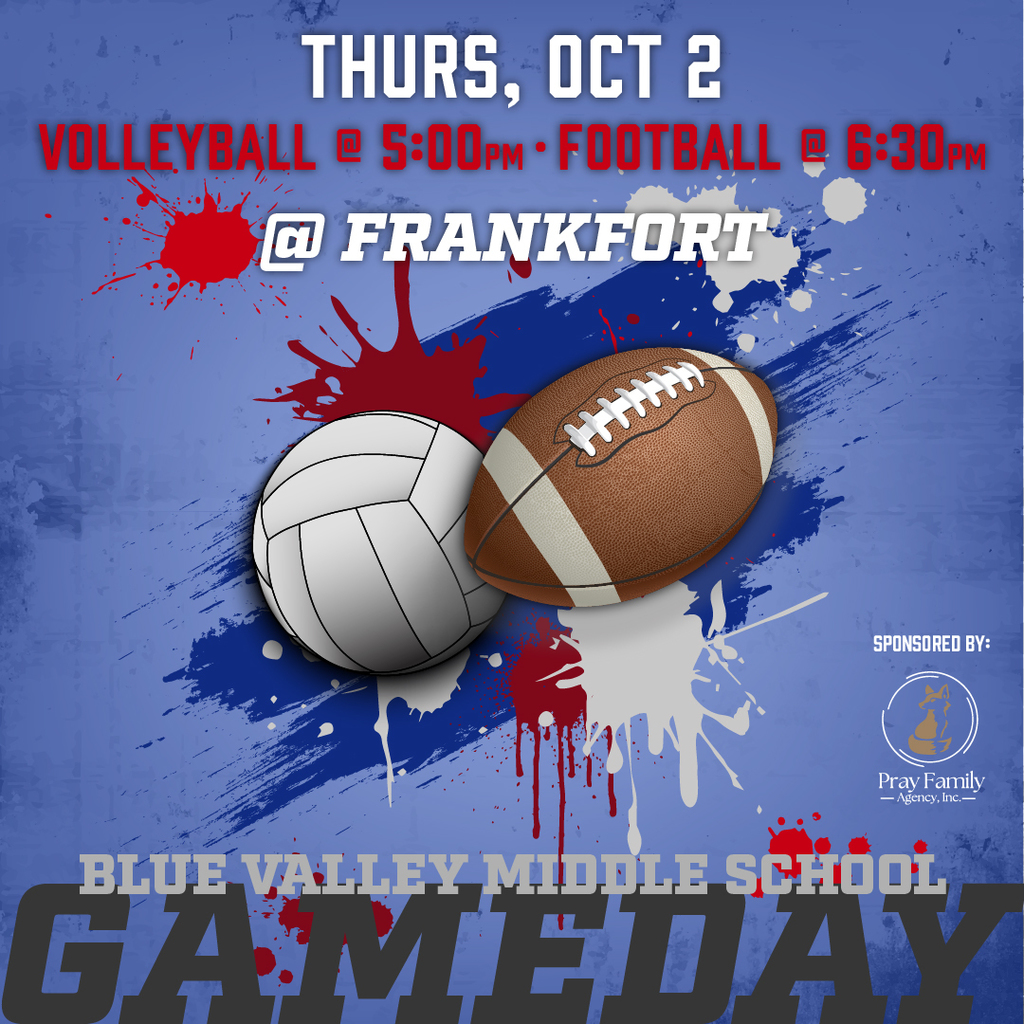 Volleyball and football with paint swatches behind it. Thursday, Oct 2, volleyball at 5pm and football at 6:30pm, at Frankfort