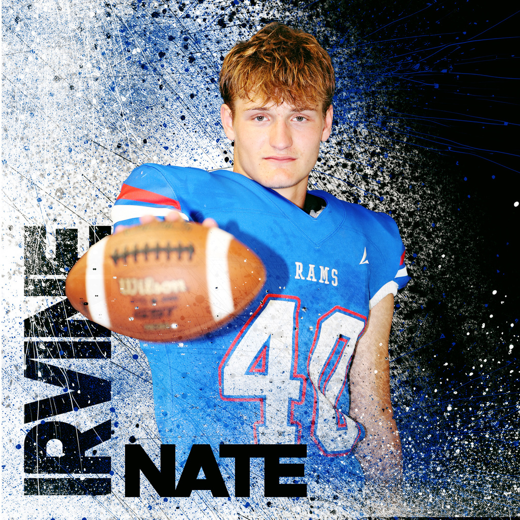 Football graphic of Nate Irvine holding a football