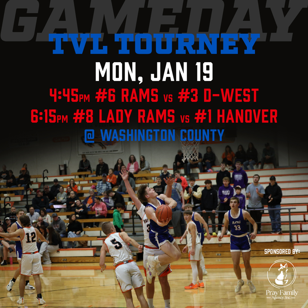Basketball graphic: Monday, January 19, 4:45pm girls and 6:15pm boys at Washington County