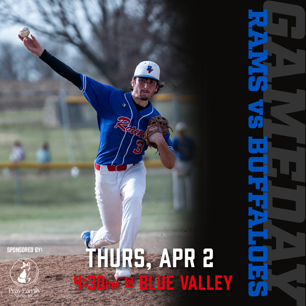 Baseball graphic: Thursday, April 2, 4:30pm at Blue Valley