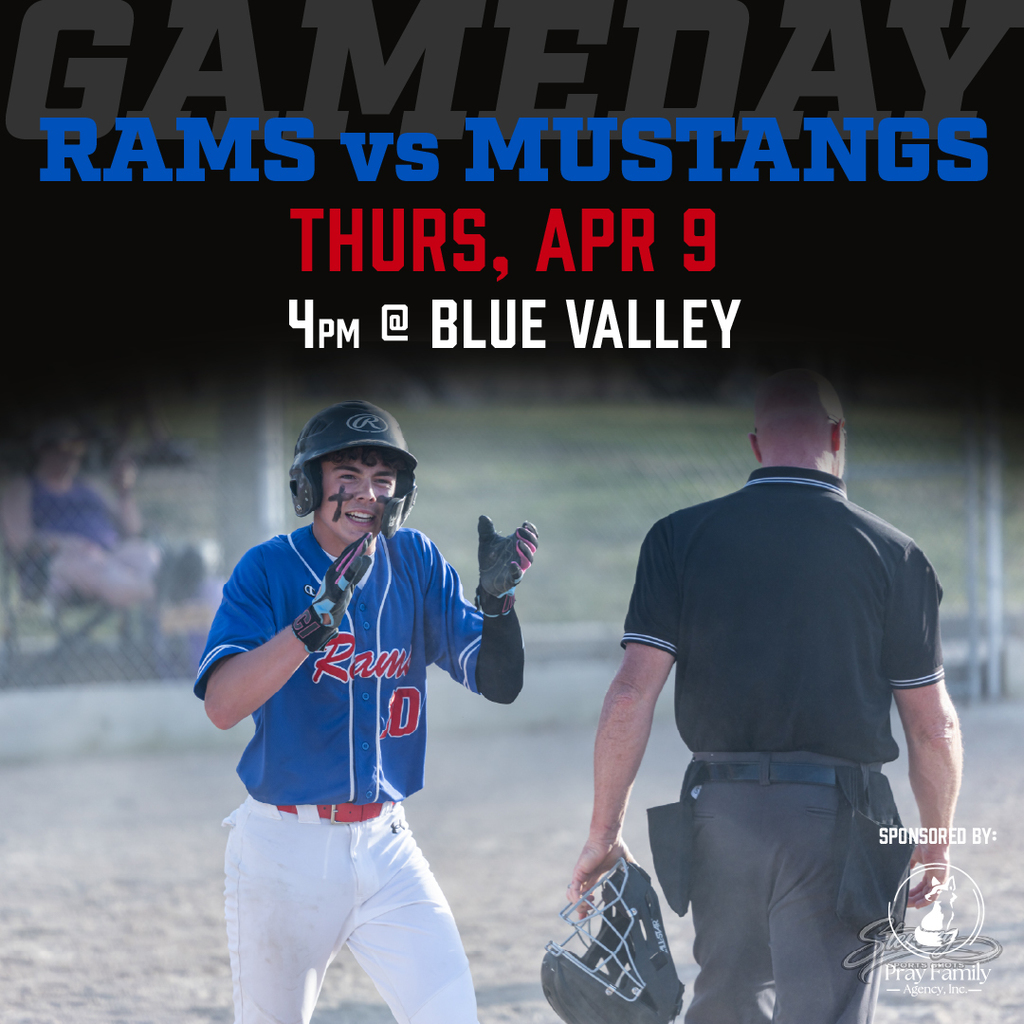 Baseball graphic: Thursday, April 9, 4pm at Blue Valley
