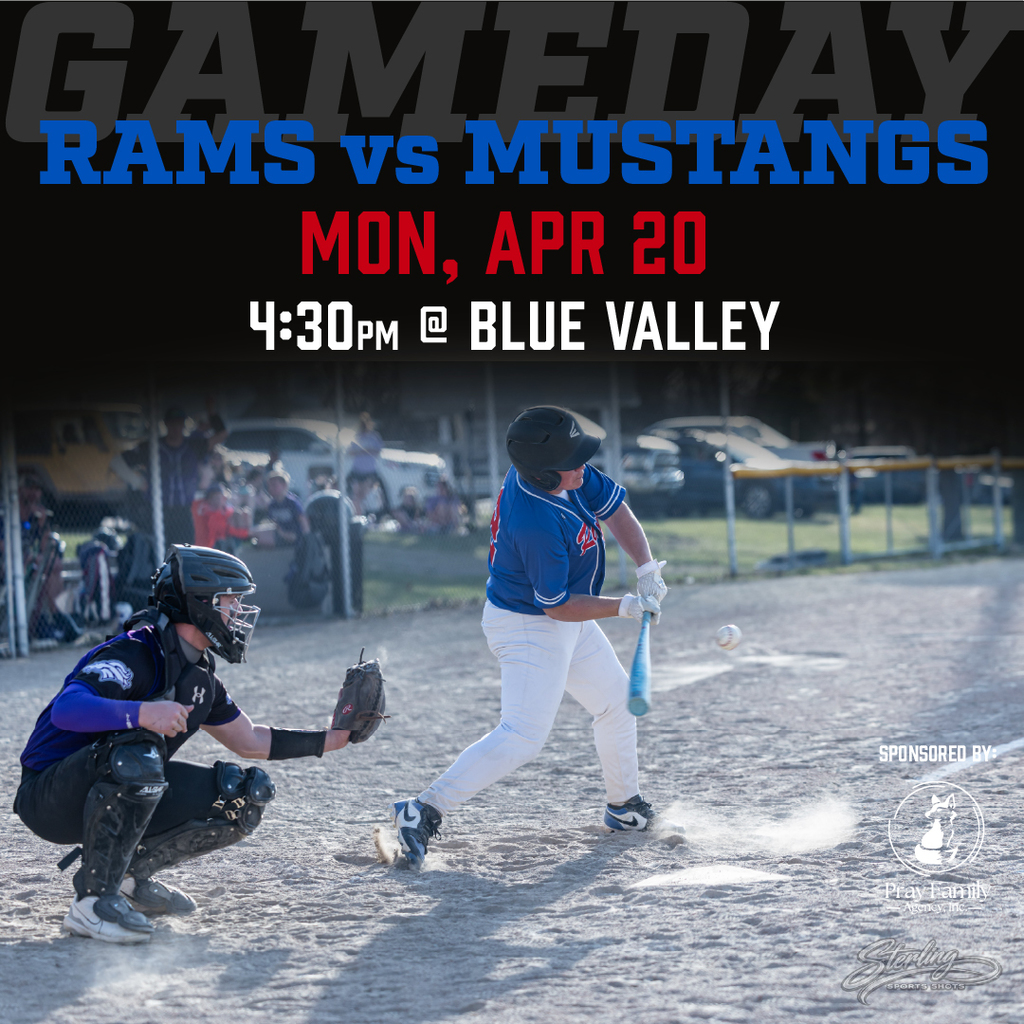 Baseball graphic: Monday, April 20, 4:30pm at Blue Valley
