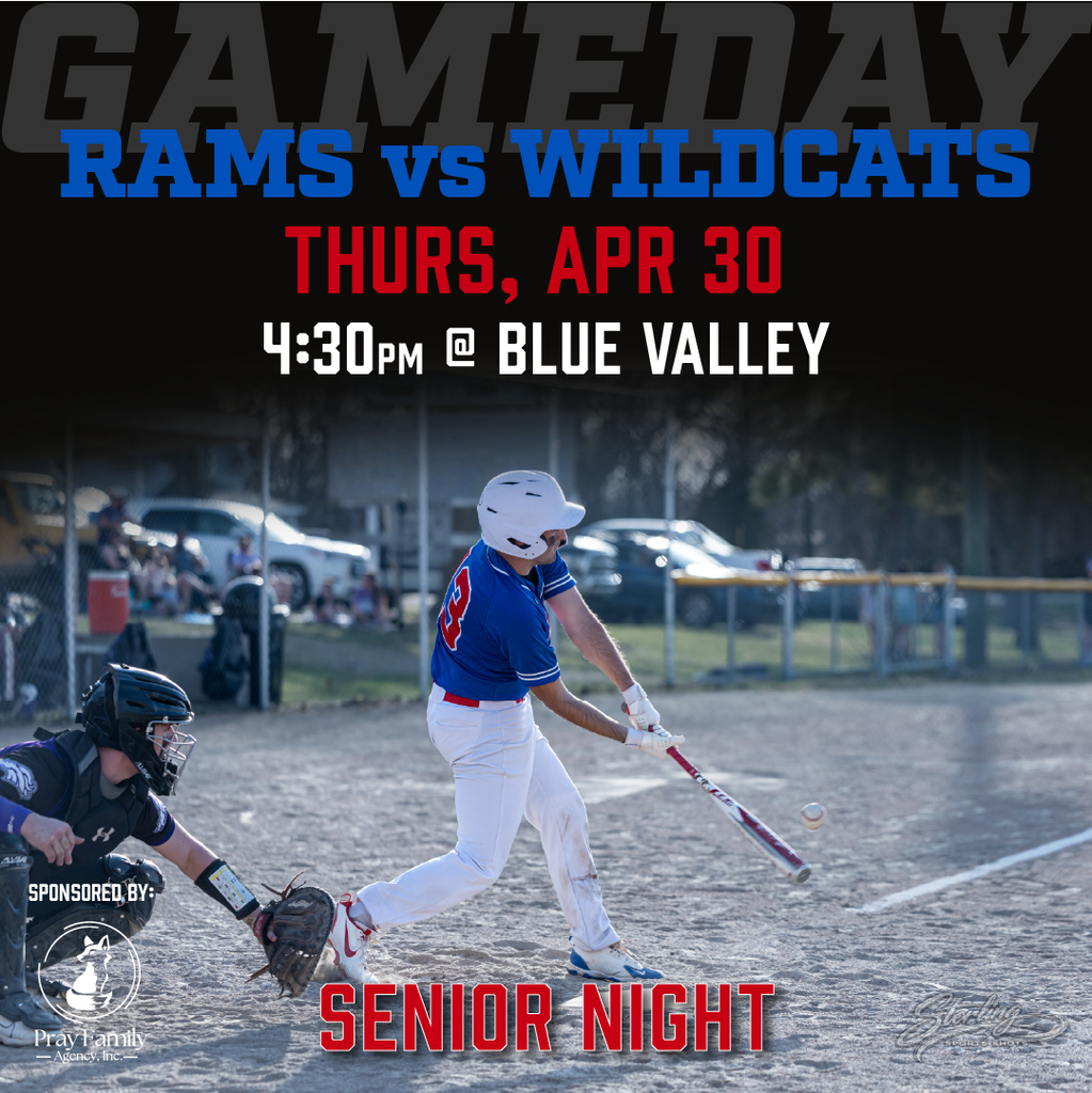 Baseball graphic: Thursday, April 30, 4:30pm at Blue Valley