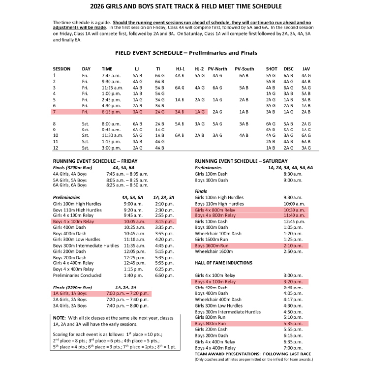 State track schedule