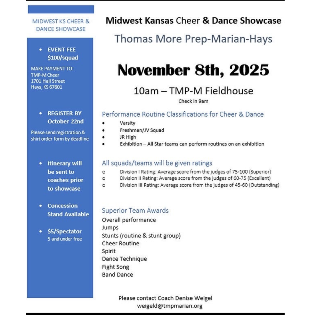 Midwest Kansas Cheer & Dance Showcase Info 11/8/25