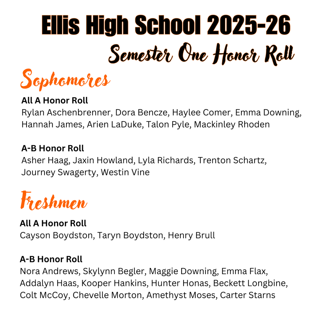 EHS FR/SO Honor Roll, Semester 1
