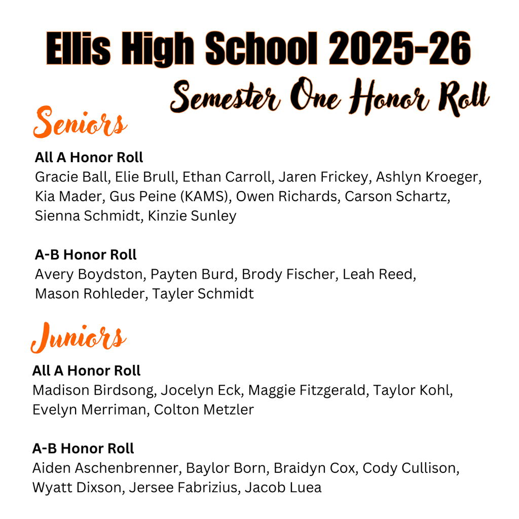 EHS JR/SR Honor Roll, Semester 1