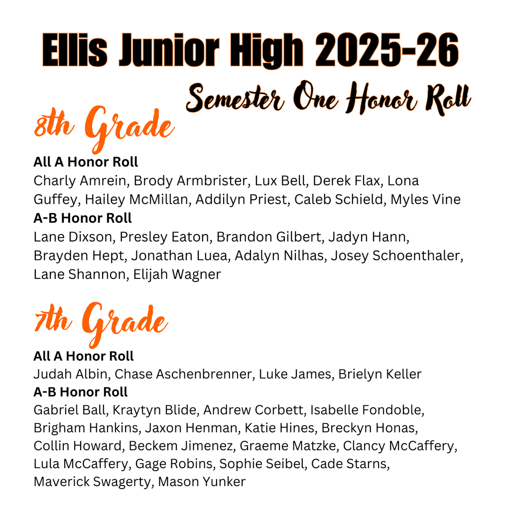 EJH Honor Roll, Semester 1