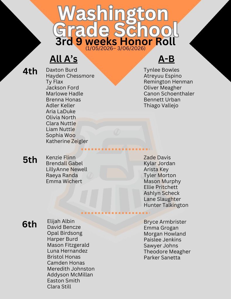 Washington Grade School 3rd 9 Weeks Honor Roll