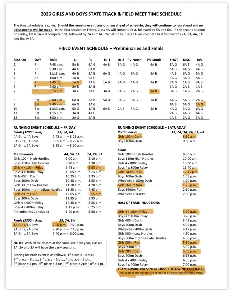 Ellis State Track & Field Schedule