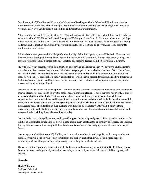 Welcome Letter