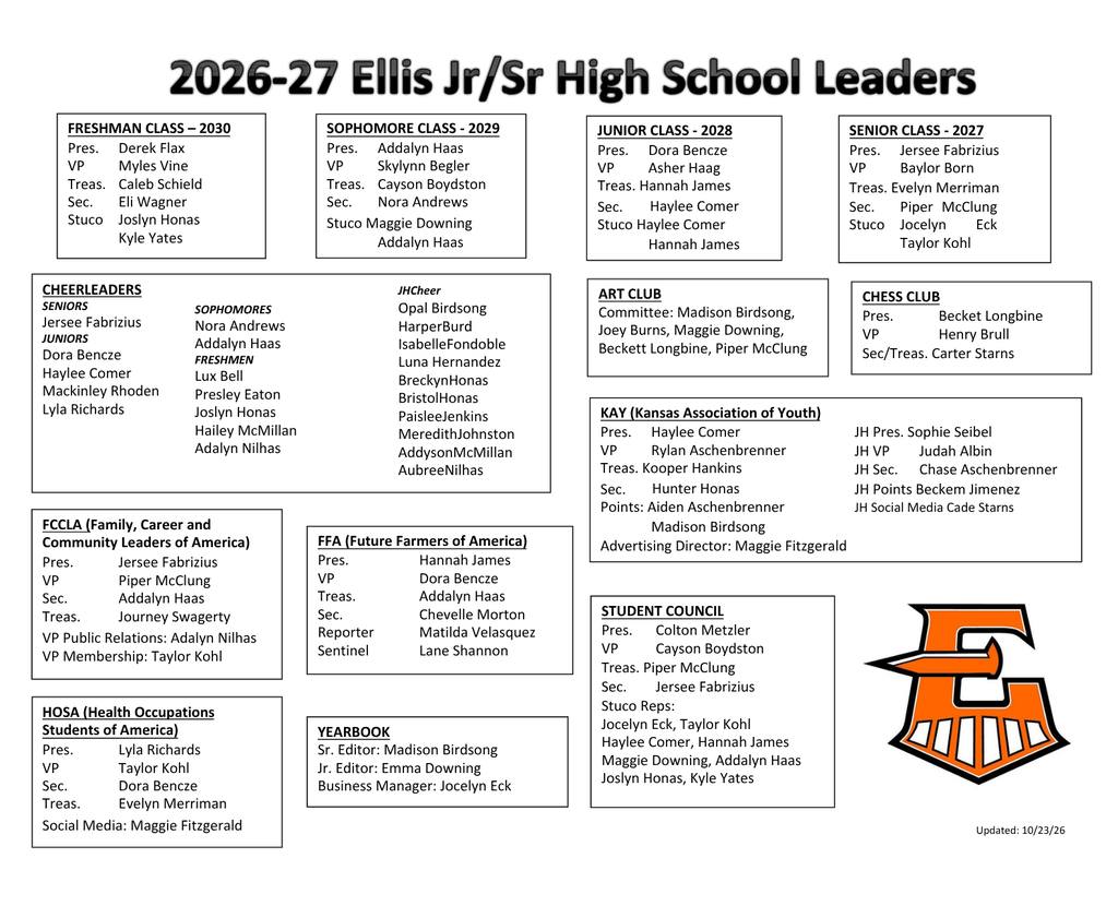 2026-27 Ellis Jr./Sr. High School Leaders