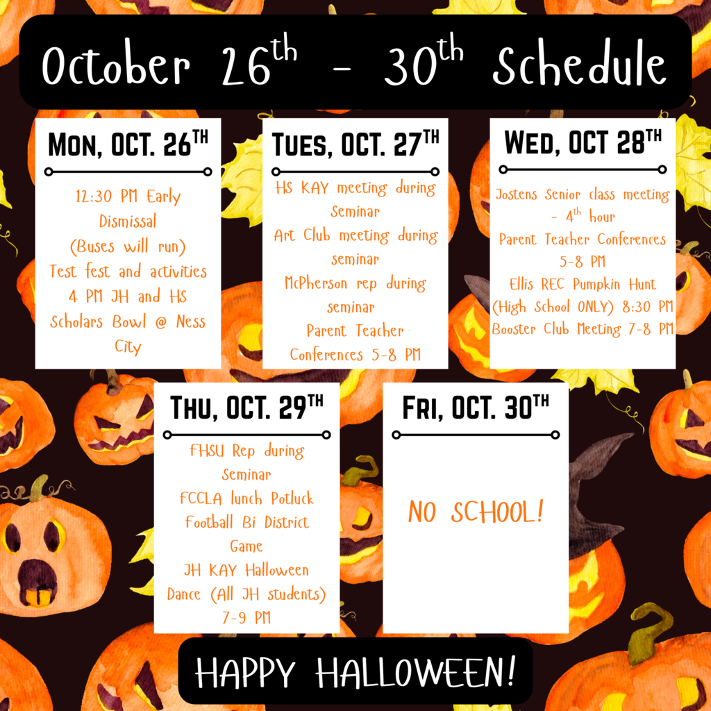 October 26-30 Scheduled