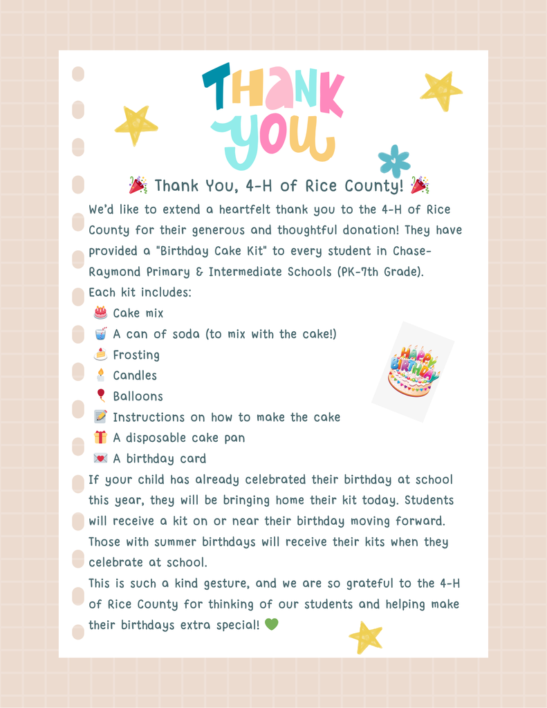 Thank you  for the Birthday Cake Kit 