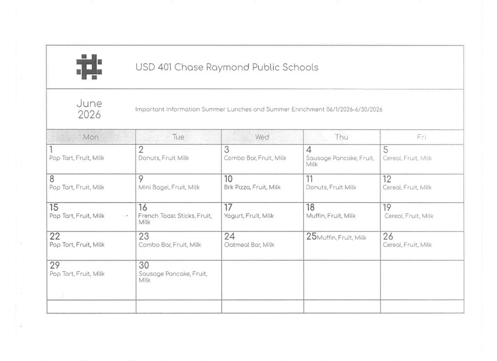 June Breakfast Menu