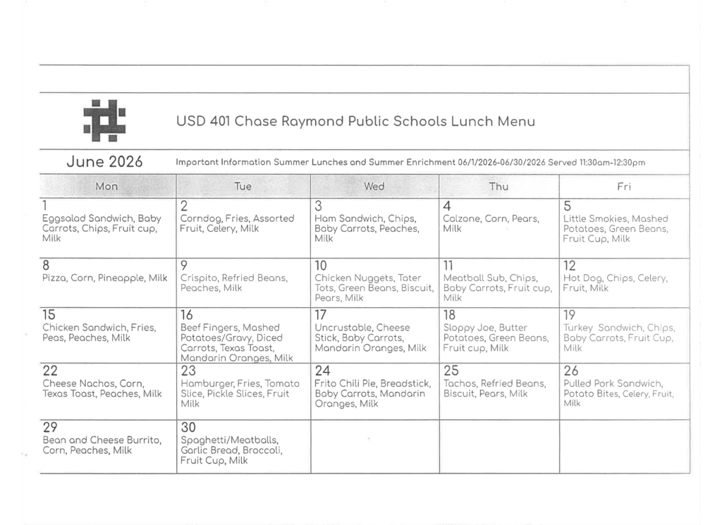 June Lunch Menu