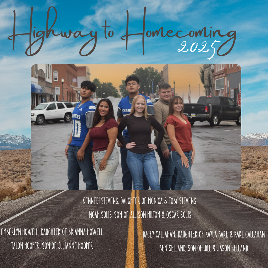 Photograph of our 2025 Homecoming Candidates: Emberlyn Howell, Kennedi Stevens, Dacey Callahan, Talon Hooper, Noah Solis, and Ben Selland