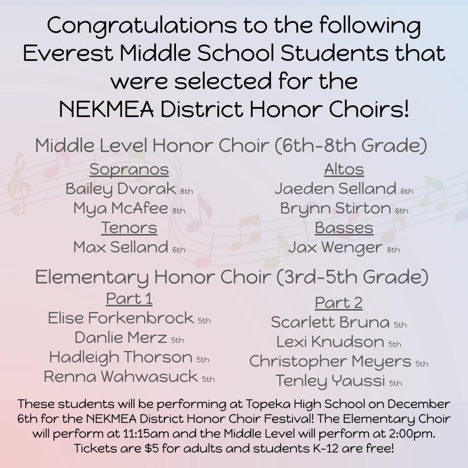 NEKMEA District Middle Level and Elementary Level Honor Choir Results