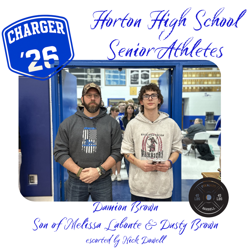 Two individuals standing in a gym doorway with a Charger emblem. A male holds a weight, while another wears glasses.