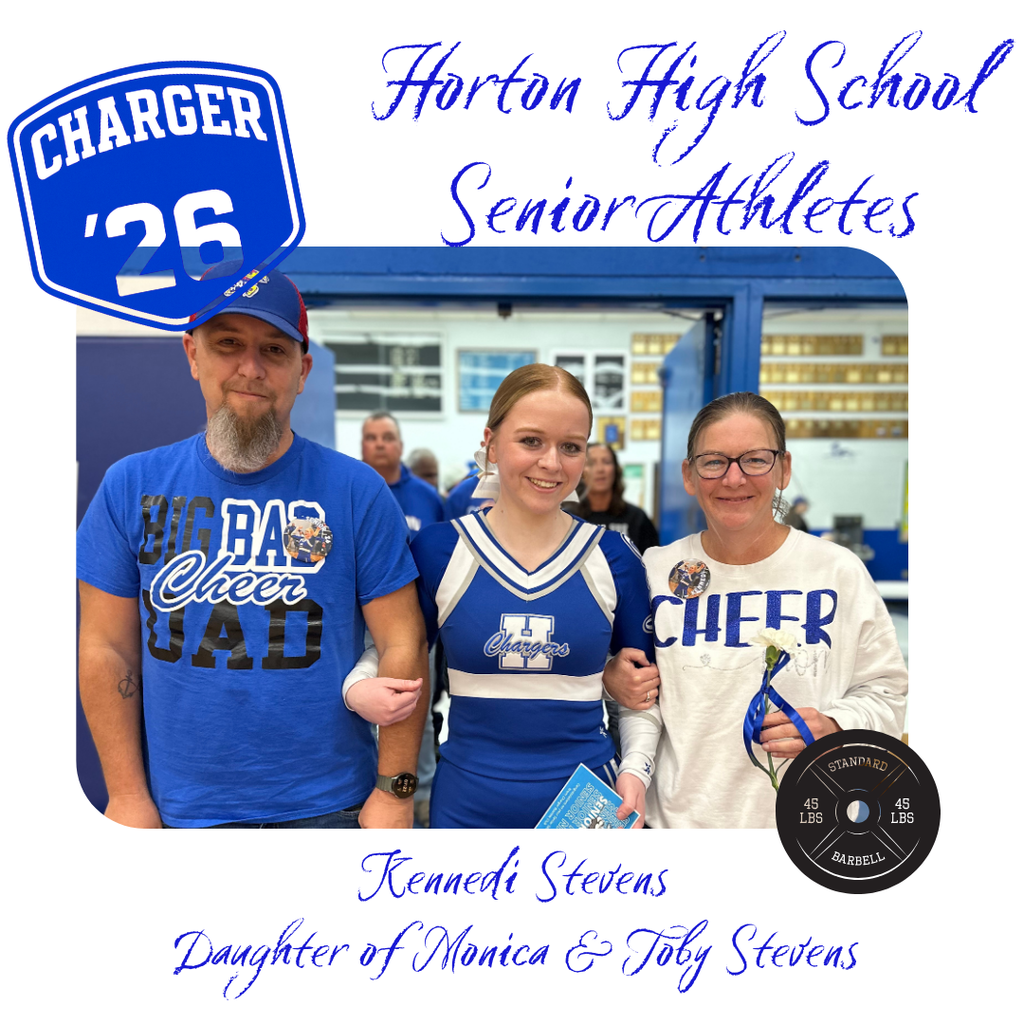 Three people pose: a man, a cheerleader, and a woman with a medal. Background: gymnasium, people.
