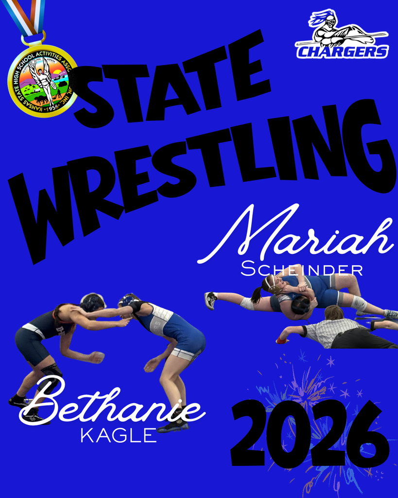 A blue poster advertises the 2026 State Wrestling event. It features three wrestlers in action, with two in the foreground and one in the background.