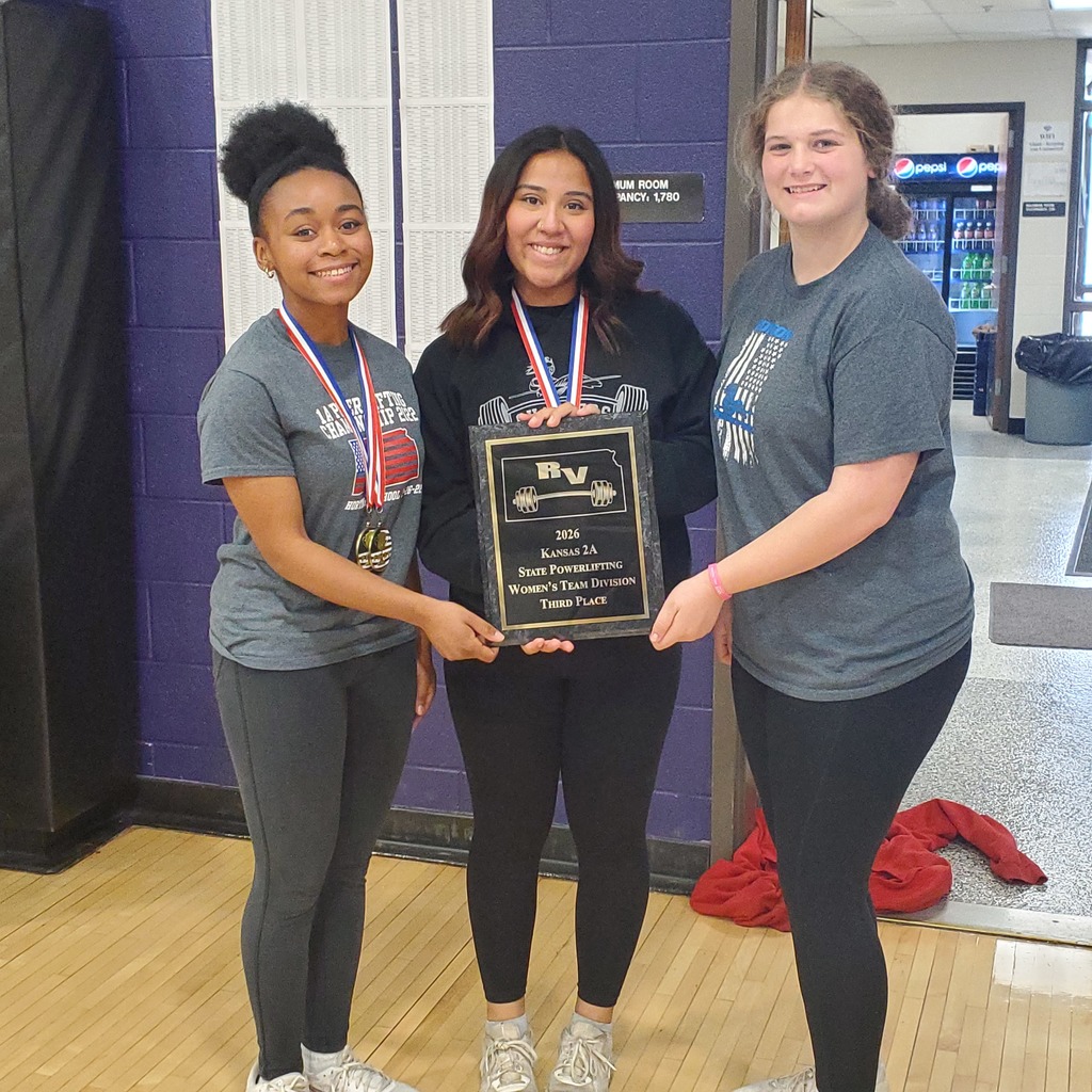 Horton Lady Charger Powerlifters with plaque for 3rd place, 2A State Powerlifting 2026