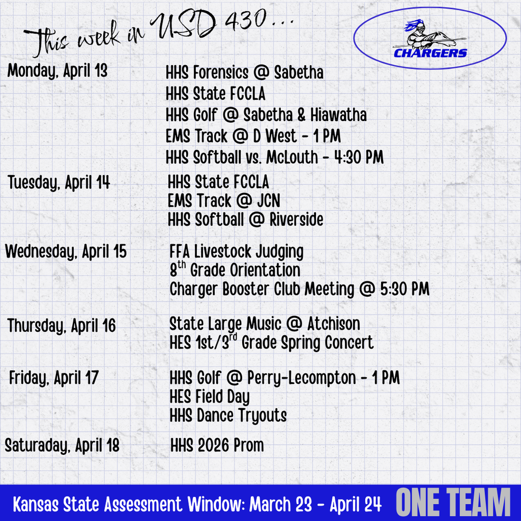 A white-textured page with a blue border displays a weekly schedule for events at USD 430.
