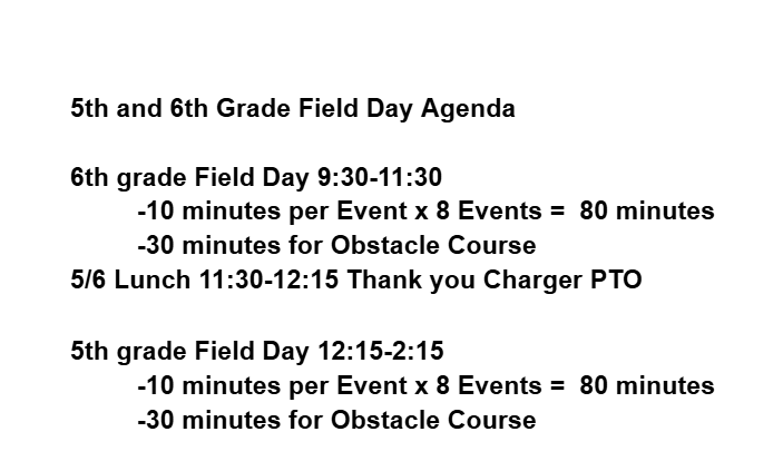 5/6 Field Day Agenda