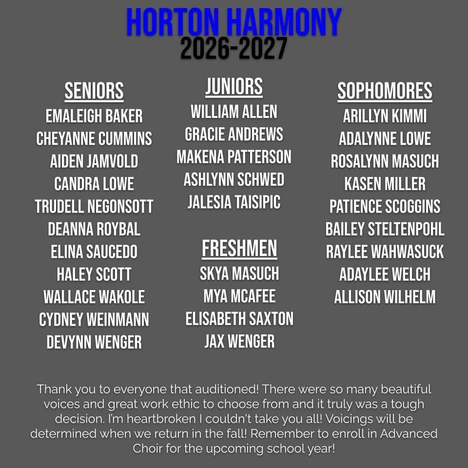 A gray-backgrounded page lists students by class year: Seniors, Juniors, Sophomores, and Freshmen, with names organized under each year.