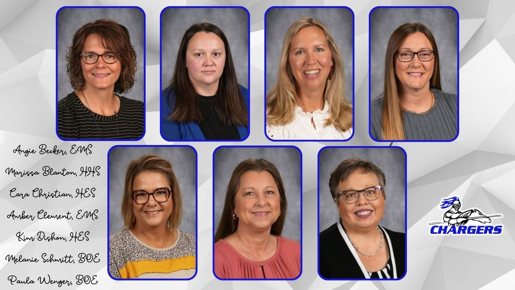 Six women wearing glasses pose for a collage against a white background. Each has a name label beneath.