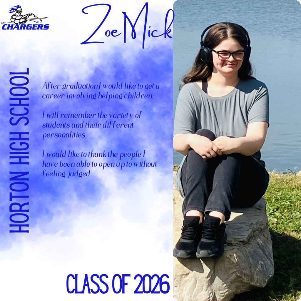 A young woman with glasses and headphones sits on a rock near water. The background features blue sky and a Charger logo.