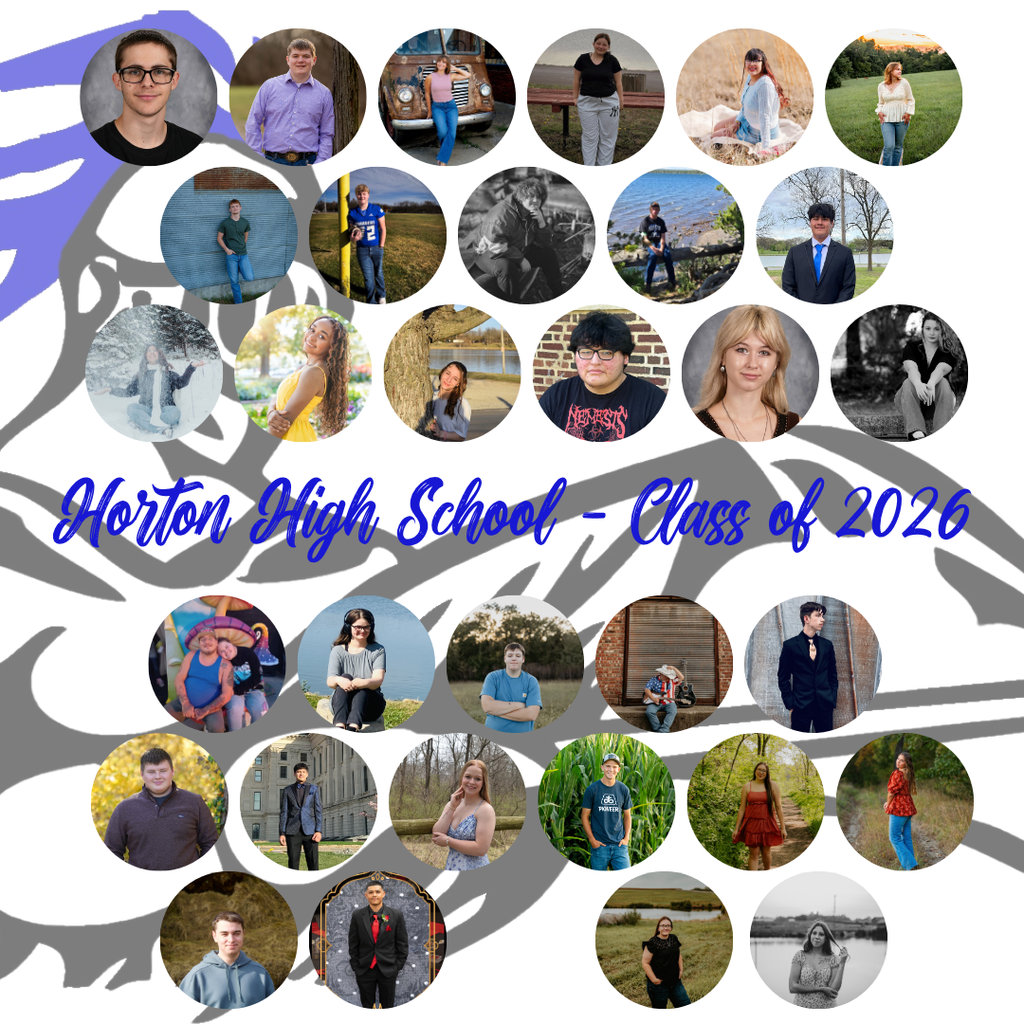A collage of circular student portraits titled "Horton High School - Class of 2026" on a gray background.