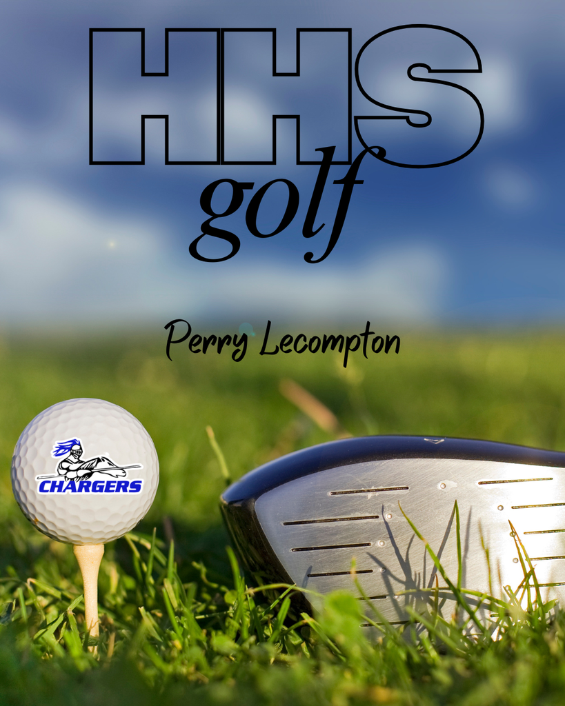A golf ball with Chargers logo on a tee next to a golf club. Background shows a blue sky with clouds.