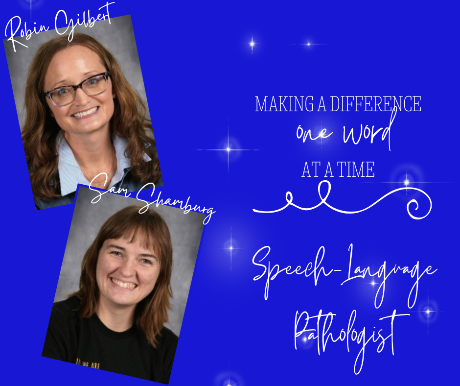 Two photos of smiling women with blue background. One photo shows a woman with glasses and a light blue collared shirt. The other photo shows a woman with a black top.