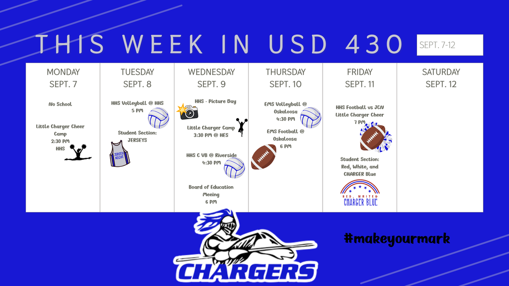 This week in USD 430, calendar of events for September7-12, 2026