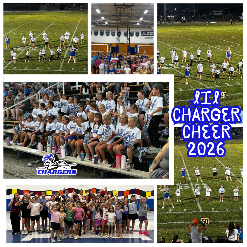 Collage of images showing cheerleaders in various settings. A crowd of people are seated on bleachers.