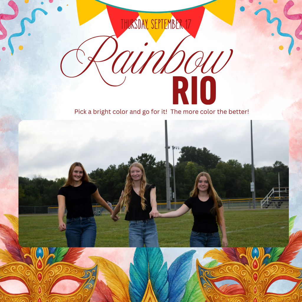 Three women stand on a field, holding hands. They wear black tops and jeans. A colorful, multi-colored background.