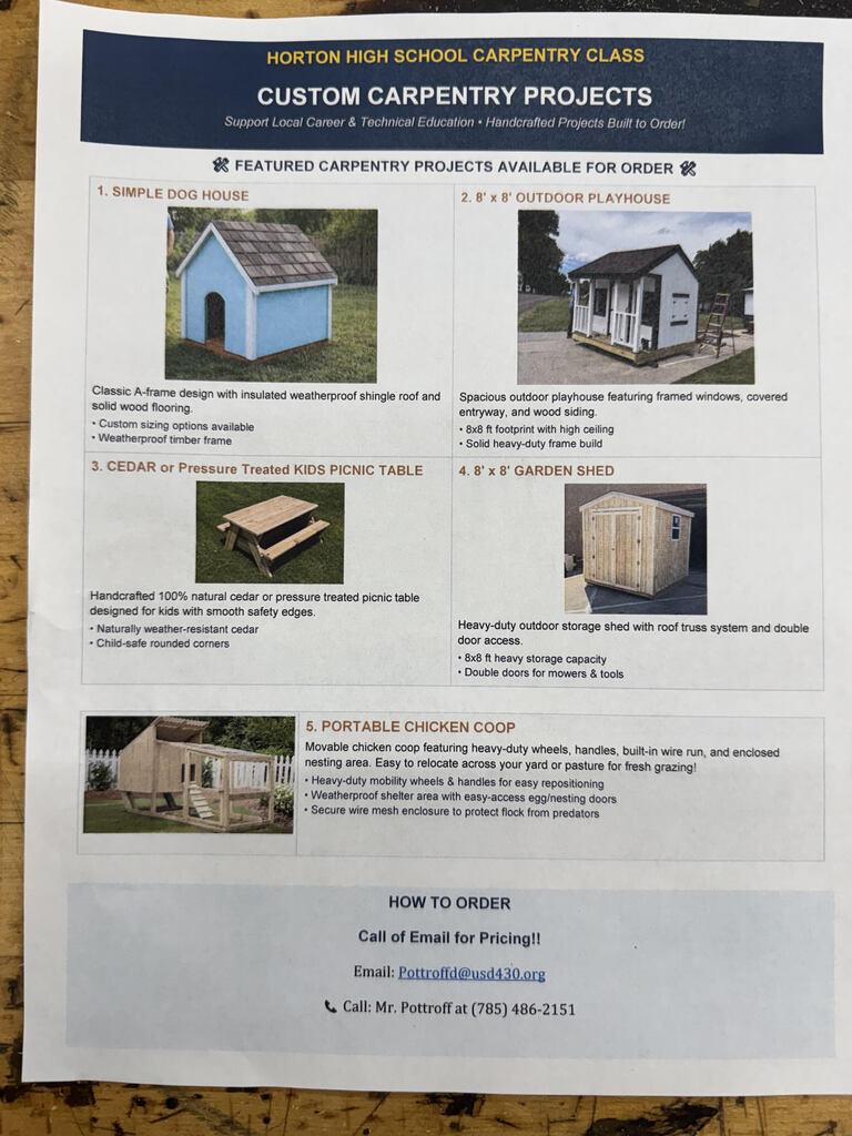 HHS Carpentry Class is taking orders for projects this year!