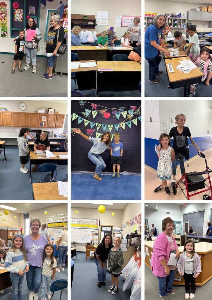 A collage shows people in a classroom setting. They interact with each other and participate in activities.