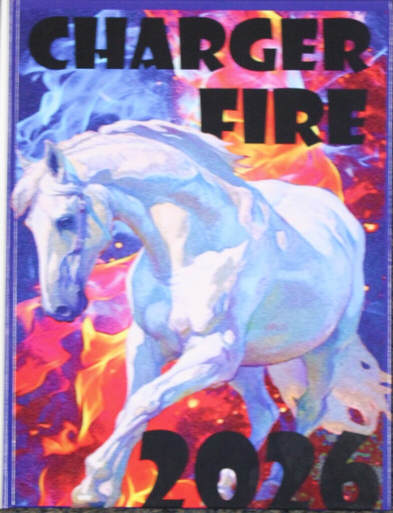 2026 Yearbook Cover with white horse and fire
