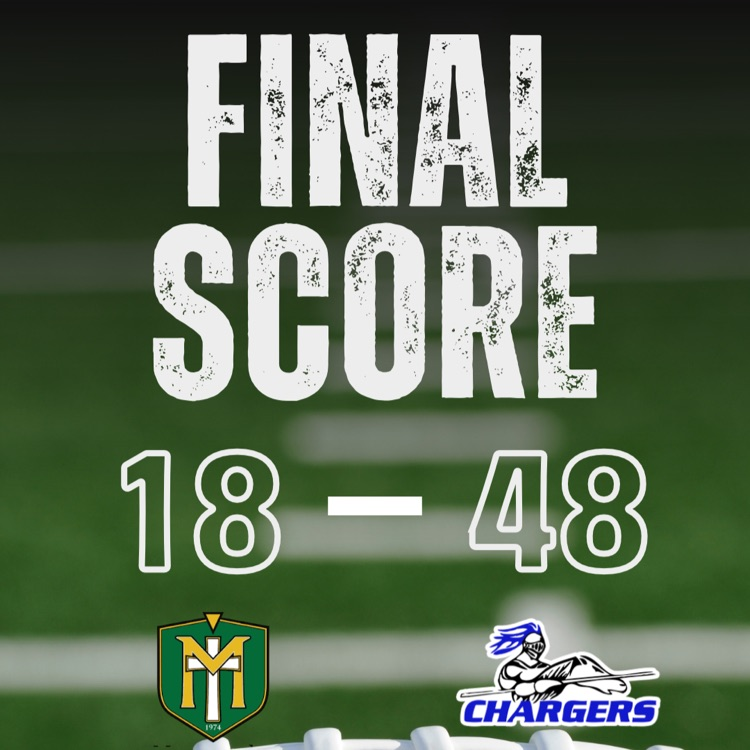 Final score for football game: 18-48. A football on a field with Chargers logo.